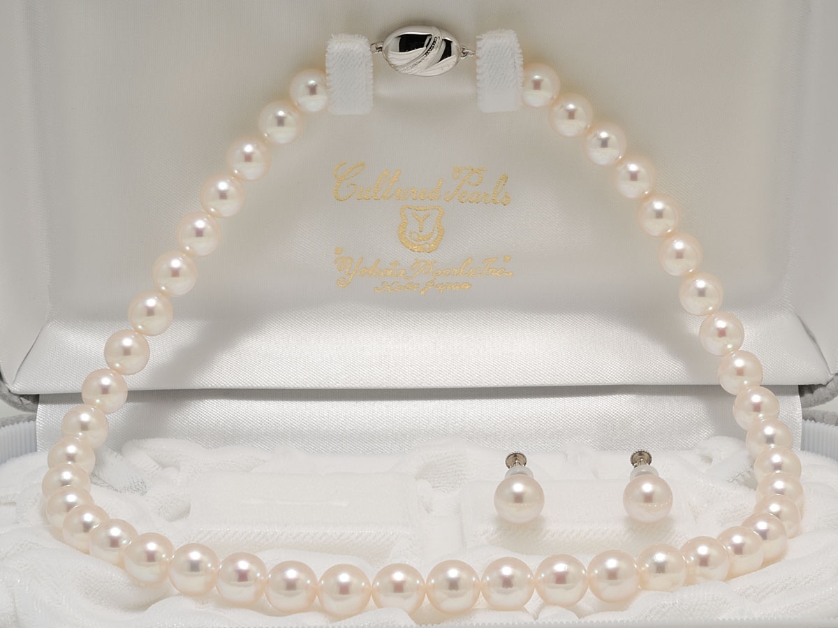 Collana Filo Di Perle Akoya 9.00-9.50 Mm AA Con Chiusura In Oro Bianco 762055 - Foto 7